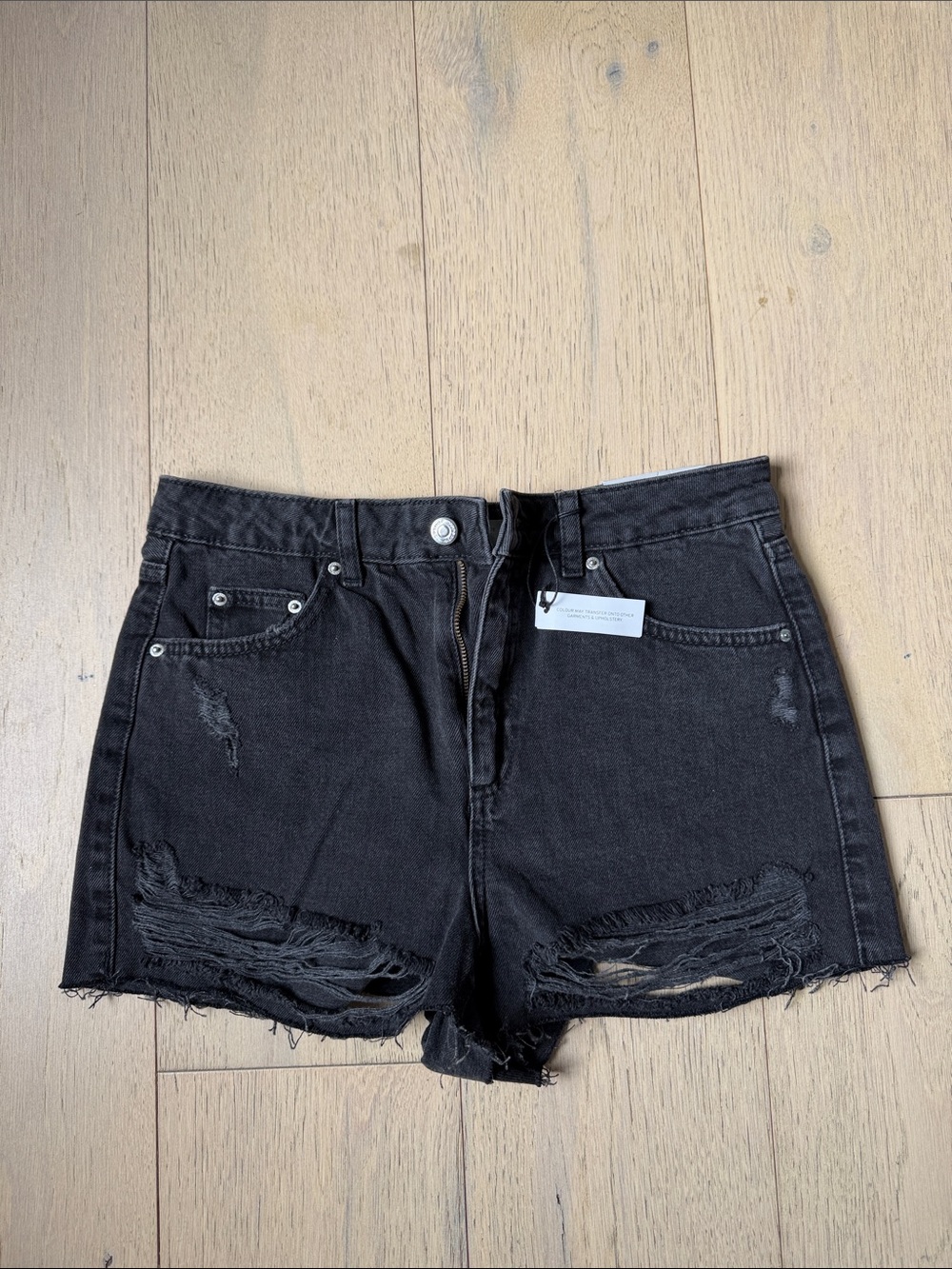 Topshop PETITE Black Distressed Denim Cutoff Shorts